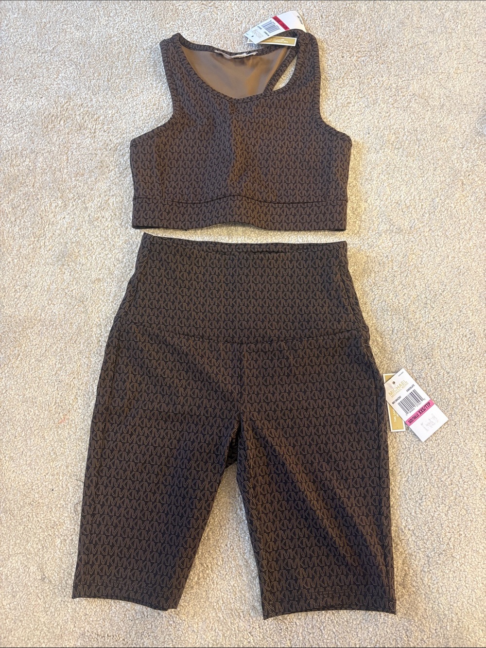 MICHAEL KORS High-Waist Biker Shorts & Crop Tank Set - Brown